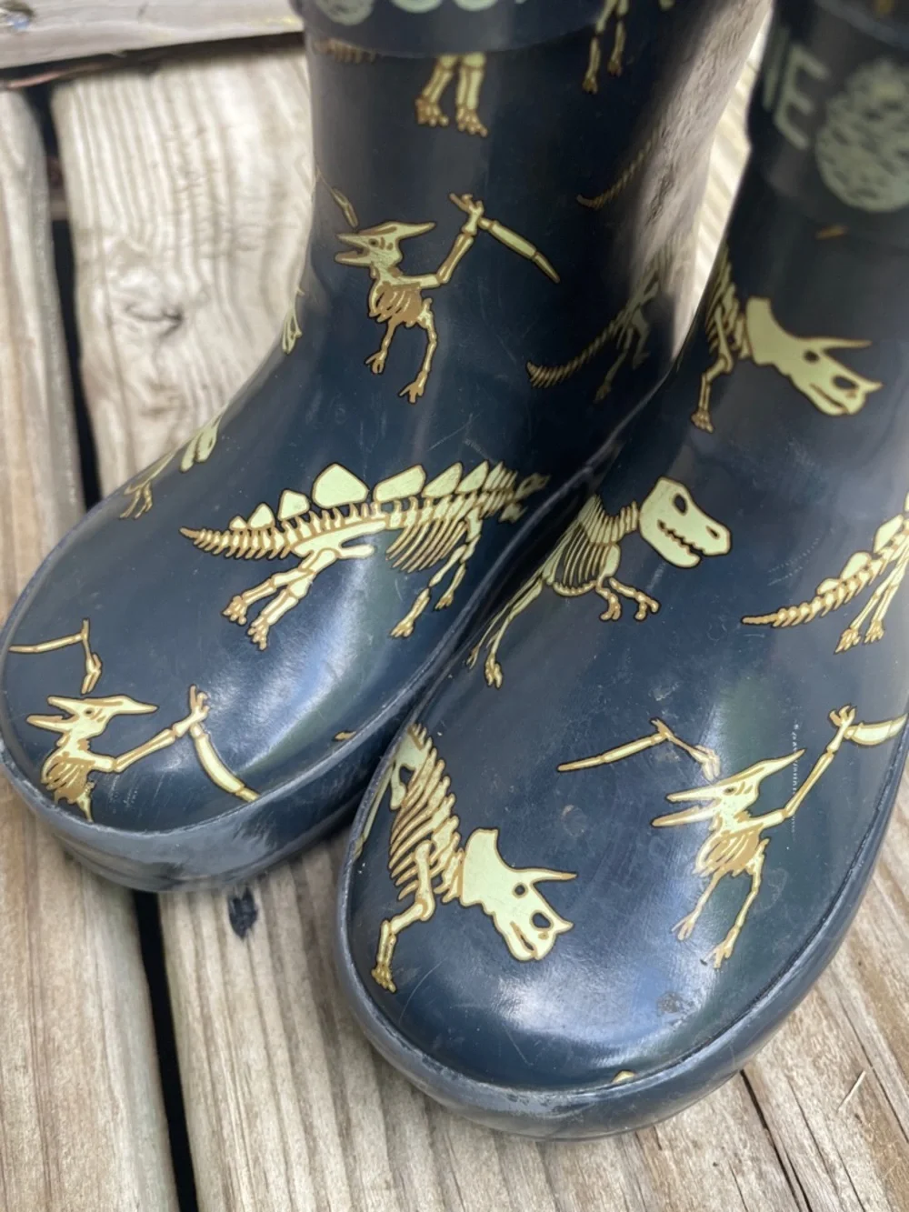 🦕🦖Lone Cone Kids Dinosaur Rain Boots Wellies Navy Yellow Size 5 Waterproof